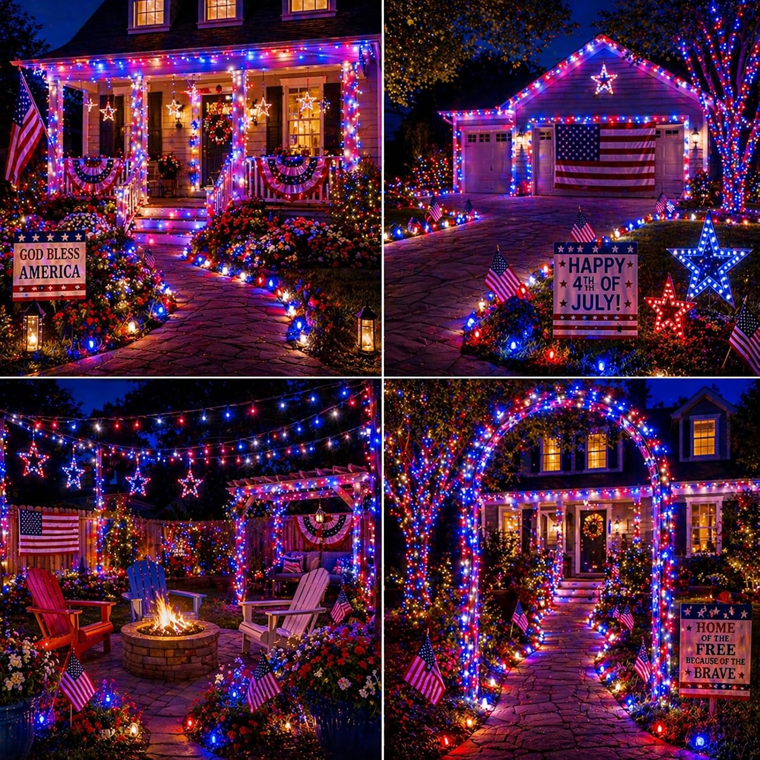 2 Pack 100 LED 38.4FT Red White and Blue Lights Battery Operated, 8 Modes with Timer, Patriotic Indoor/Outdoor Party Decor for Memorial Day & Independence Day 4th of July Decor