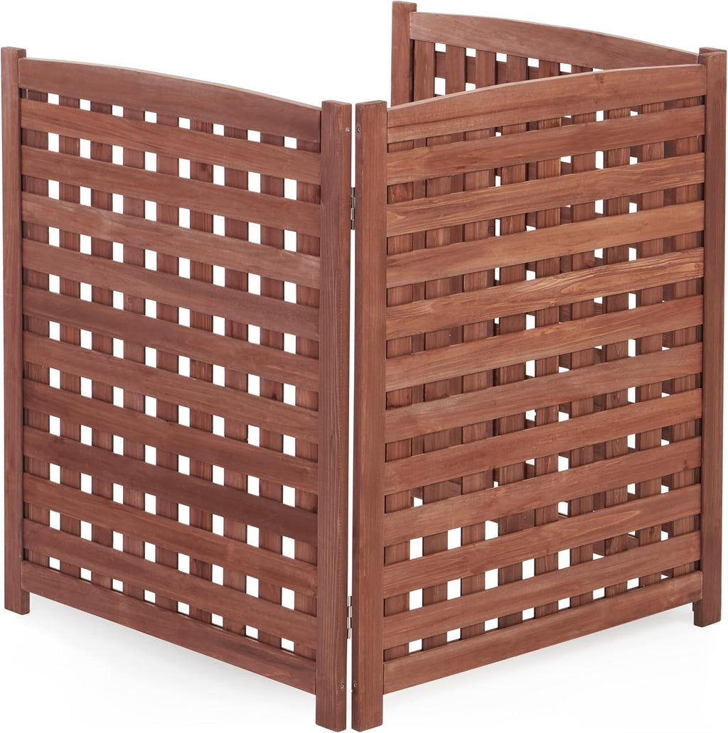 3-panel outdoor air conditioner fence screen, outside wood, main product view