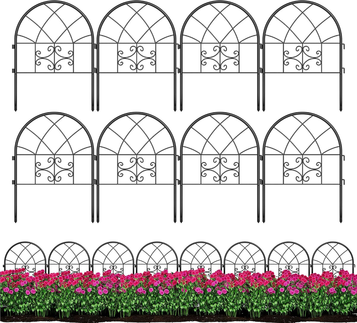 garvee decorative garden fence panels 8-pack, 20"x26" black, main product view