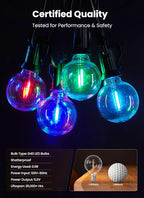 Brightown RGBW Outdoor String Lights, 58FT LED Patio Lights with Remote and Timer, Commercial Grade Waterproof Hanging Lights with 27 Shatterproof Bulbs(2 Spare) for Backyard Porch Garden Party Decor