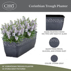 Classic Home and Garden Corinthian Rectangular Trough Window Box Planter, 10", Storm Gray, Pack of 3