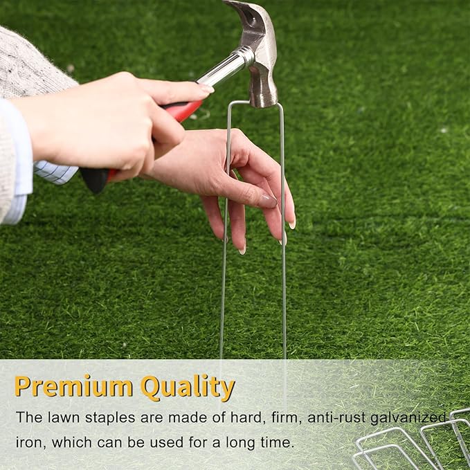 HongWay 120 Pack Landscape Staples 8 Inch, Galvanized Garden Stakes Tent Stakes Heavy Duty 11 Gauge Landscaping Fabric Pins Yard Ground Staples for Lawn, Turf, Fence, Outdoor Decorations