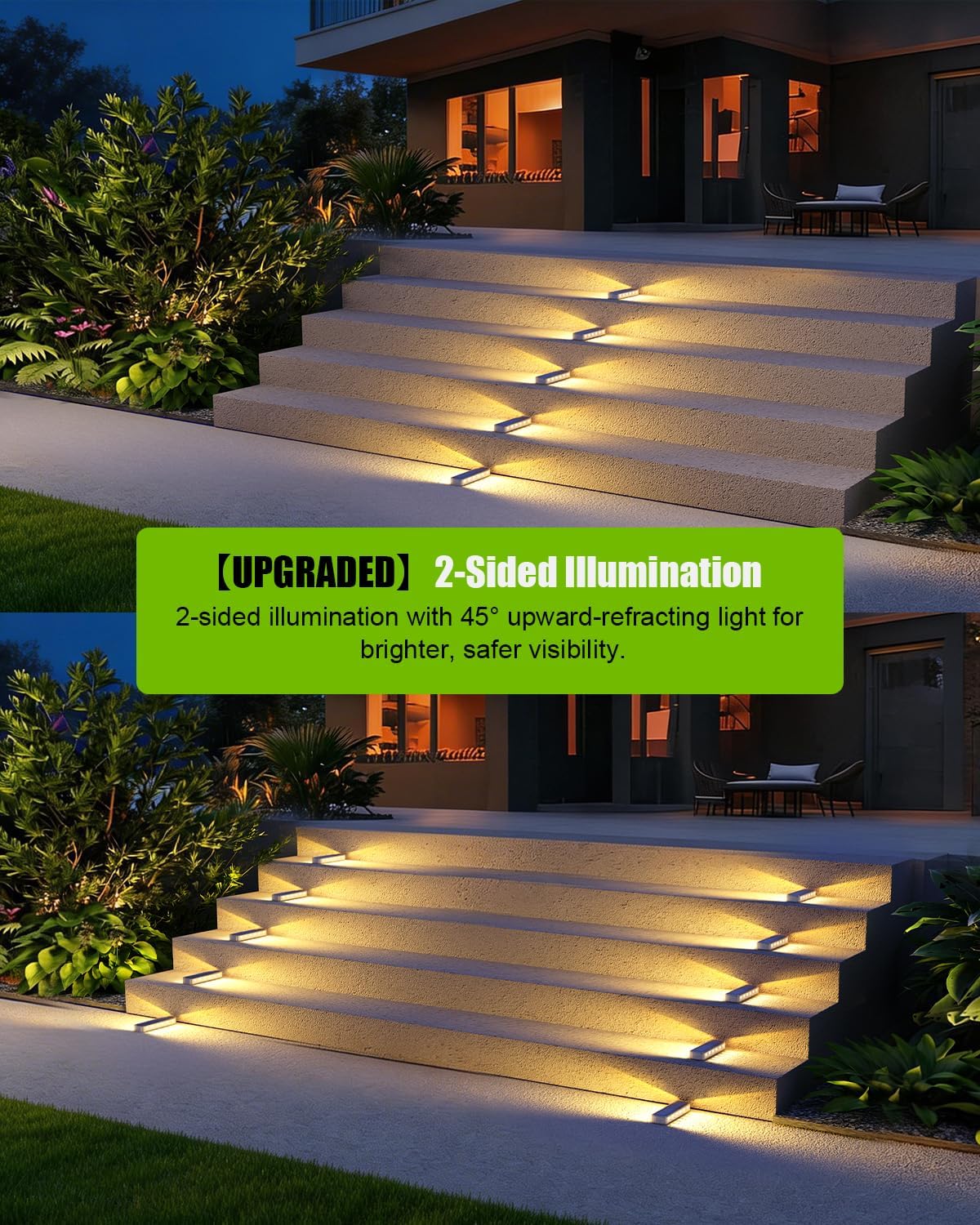 DetarZinLED Solar Step Lights, 12 LEDs 2-Sided Glow, IP68 4 Pack Warm White | IP68 Waterproof, Solar Powered, Auto ON/OFF, Stick on, Sturdy Polycarbonate Shell, for Outdoor Dock, Deck, Flat, Stair, Porch