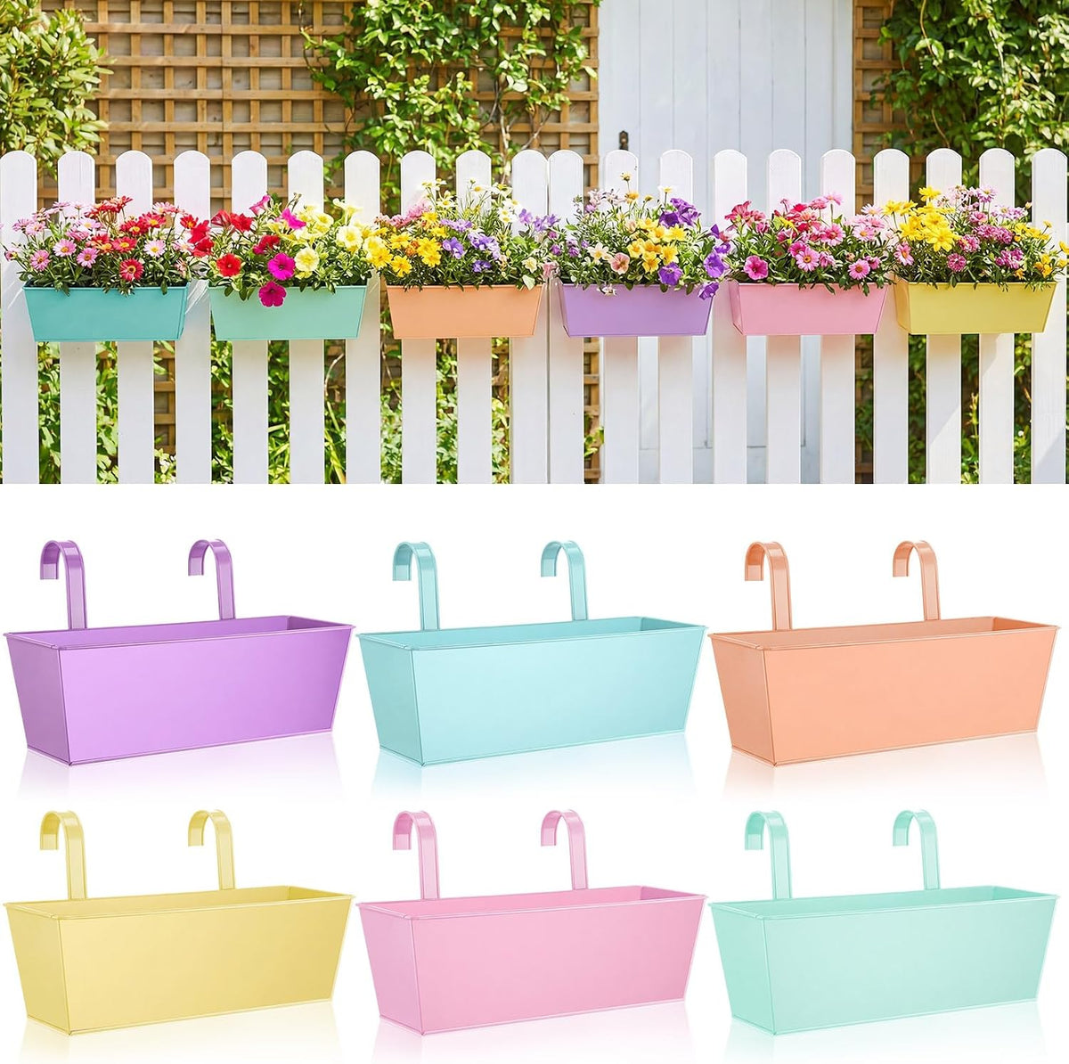 hanging flower pot colorful metal iron bucket fence, main product view