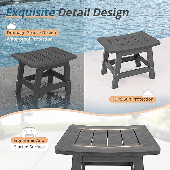 LUE BONA Outdoor Adirondack Ottomans, Footrest Footstool Set of 2, Outdoor Foot Rest for Patio, HDPS All Weather Waterproof Footrest Footstool for Adirondack Chair, Dark Gray
