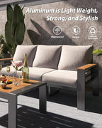 Aoxun Aluminum Outdoor Patio Furniture Set, 5 Seats Outdoor Sectional with Coffee Table, Patio Conversation Sets with Upgraded Armrests and Cushions for Backyard, Garden and Poolside（Grey）