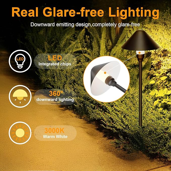Low Voltage Pathway Lights with Timer, 4H/6H/8H Auto On/Off Low Voltage Landscape Lighting 3000K Waterproof Landscape Path Lights for Flower Bed Backyard Walkway Driveway, Set of 6