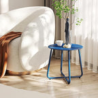 HollyHOME Round Metal Side Table, Rust-Resistant Patio Small Plant Stand, Outdoor 17.32'' Portable End Table for Balconies, Gardens, Living Rooms and Bedrooms, Navy Blue