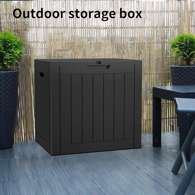 36 Gallon Outdoor Deck Box, Lockable Waterproof Outdoor Storage Boxes For Garden Tools,Indoor Cushions,Accessories Outside Storage Resin Weatherproof Container(Black)