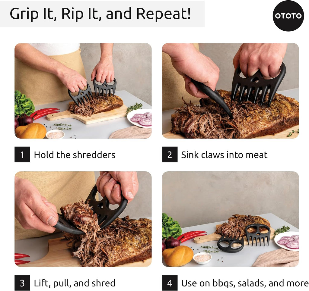 OTOTO New Meat Muncher Meat Claws - Meat Shredder Claws, BBQ Accessories, Grilling Gifts for Men, Halloween Goth Accessories, Spooky Skull Shredder for Goth Kitchen, Heat Resistant Claws (Black)