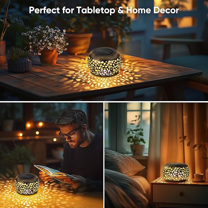 Solar Lantern Outdoor Patio Decor: Solar Lanterns Outdoor Waterproof Hollow Out Retro Metal Solar Powered, Outside Yard Porch Garden Balcony Desk Bedroom Indoor Tabletop Decorations 2 Lighting Colors