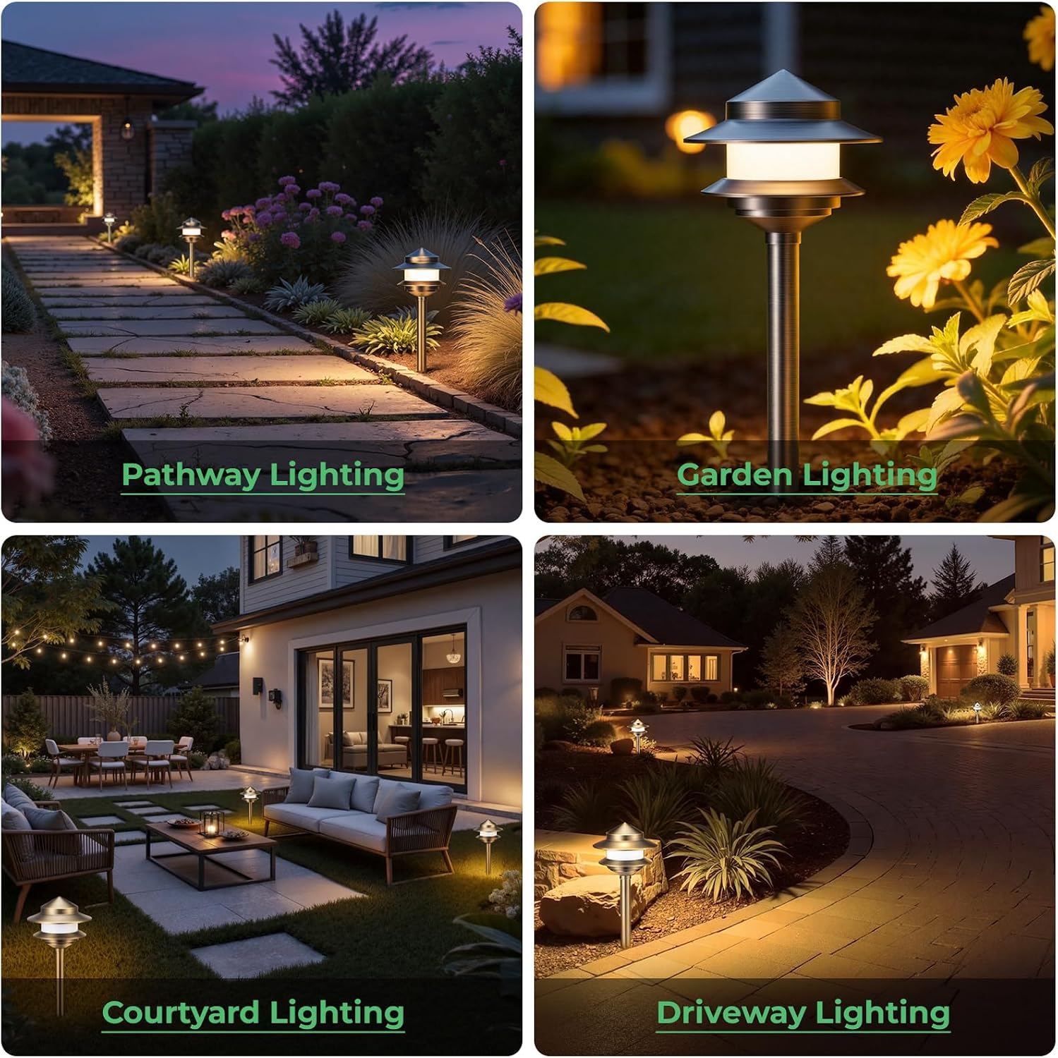 Pagoda Solid Brass Low Voltage Landscape Pathway Lights, 12V LED Heavy Duty Path Lighting Outdoor Wired, Waterproof Antique Bronze Walkway Lights, 6 Pack Without G4 Bulb