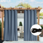 NICETOWN 2 Panels Outdoor Curtains for Patio Waterproof & Windproof, Extra Wide Grommet & Back Tab on Top & Bottom Thermal Insulated Sun Blocking Drapes with Rope for Deck, Stone Blue, W100 x L95
