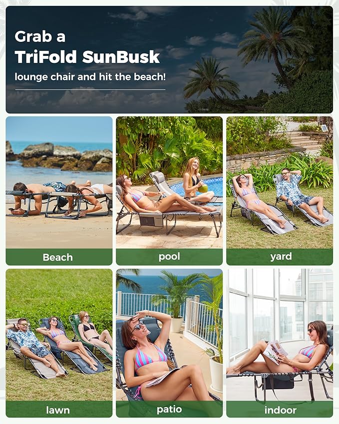 KingCamp Tanning Chair with Face Hole, Lounge Chairs Outdoor Folding Comfy Adjustable 5-Position Lay Flat Foldable Chaise Chaser Lounger for Outside Beach Patio Sun Bathing Pool, Green/White