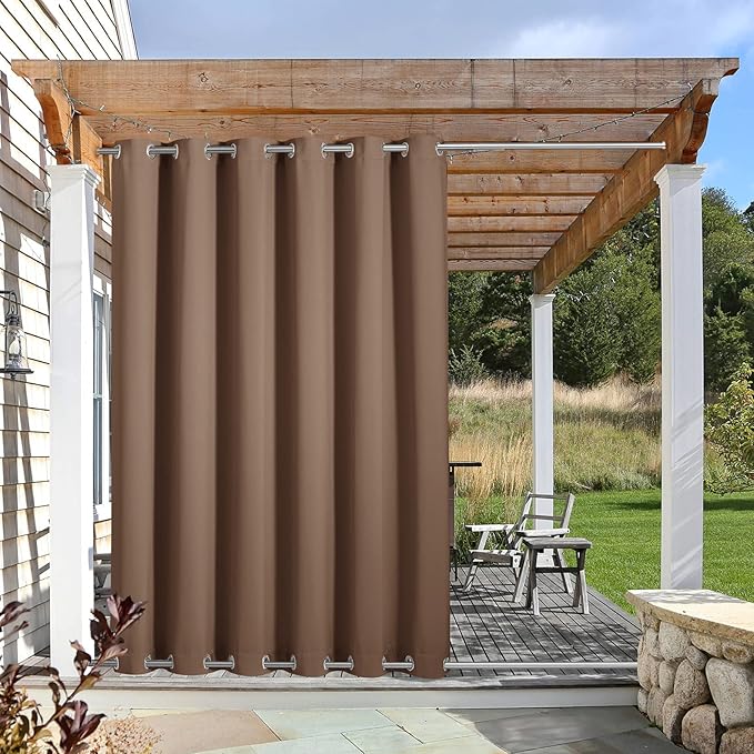 NICETOWN Outdoor Curtain Rustproof Fixed Grommet Top and Bottom, Thermal Insulated Keep Vertical Drape, Blackout Heavy Weight Wind Break Outdoor Drapery, 84 by 108 inches,1 Piece, Tan-Khaki
