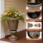 Athena Collection 20''H Bronze Garden Plastic Urn - Vintage Tall Large Planter for Indoor Outdoor Patio Porch, 2 Pieces Flower Pot, Bronze
