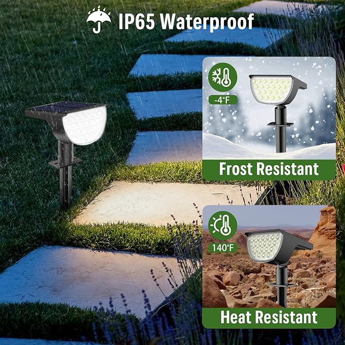 Solar Lights Outdoor Waterproof IP65, Solar Powered 76 LED 3 Lighting Modes Solar Spot Lights Outdoor for Yard Garden Landscape Pathway (Cool White, 4 Pack)