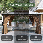 Aoxun 12'x14' Hardtop Gazebo with Double Polycarbonate Roof, Aluminum Frame Permanent Pavilion Includes Netting & Curtains for Patio, Lawn & Garden (Khaki)