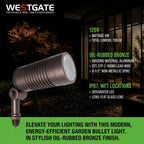 Outdoor Landscape Spotlights – 3000K/4000K/5000K Color Changing Options in Aluminum Housing – 120 Voltage Integrated LED Outdoor Spot Light for Yard, Lawn, Garden Walkways and Pathways (8W, Bronze)