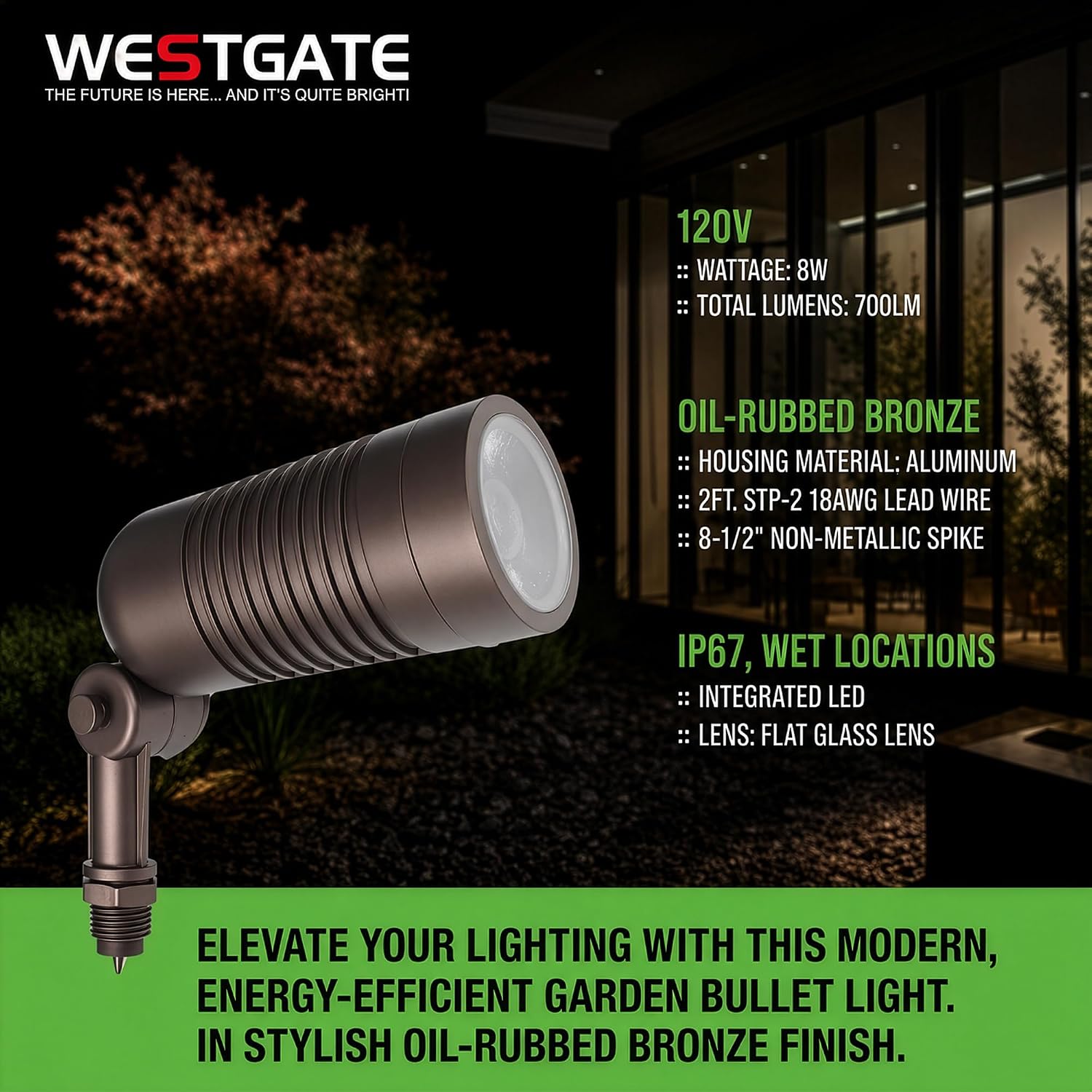 Outdoor Landscape Spotlights – 3000K/4000K/5000K Color Changing Options in Aluminum Housing – 120 Voltage Integrated LED Outdoor Spot Light for Yard, Lawn, Garden Walkways and Pathways (8W, Bronze)