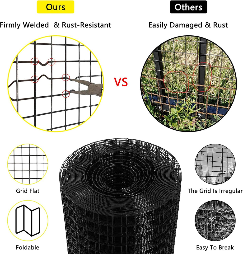Thinkahead Black Hardware Cloth 1/2 inch 36 X 50 ft 19 Gauge Vinyl PVC Coated Wire Mesh Roll Galvanized Welding Chicken Wire Fencing, Garden Fence, Rabbit Wire, Home Improvement Project.