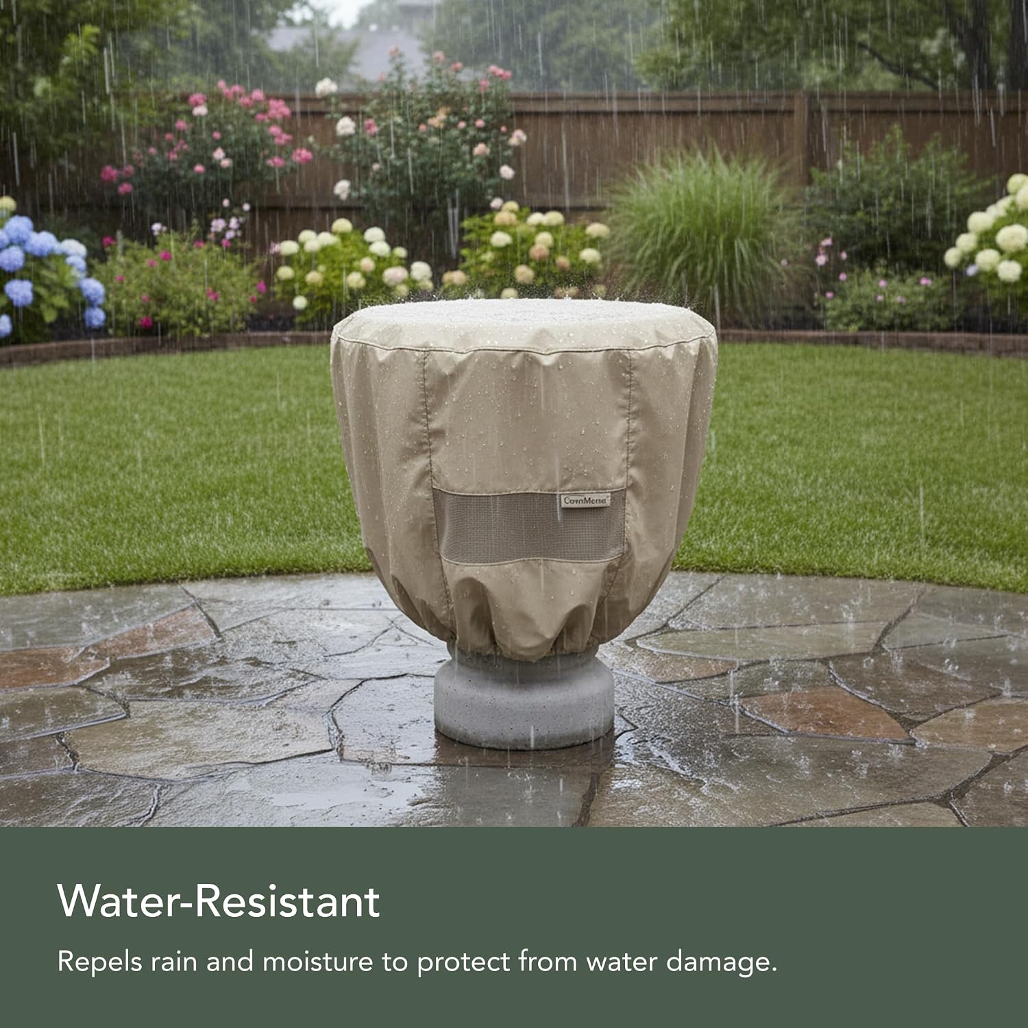 Covermates Elite Bird Bath Cover – 24 Diameter x 18H, Khaki | All-weather protection, 300D polyester, auto-locking drawcord and buckle straps, mesh vent, 3-year warranty