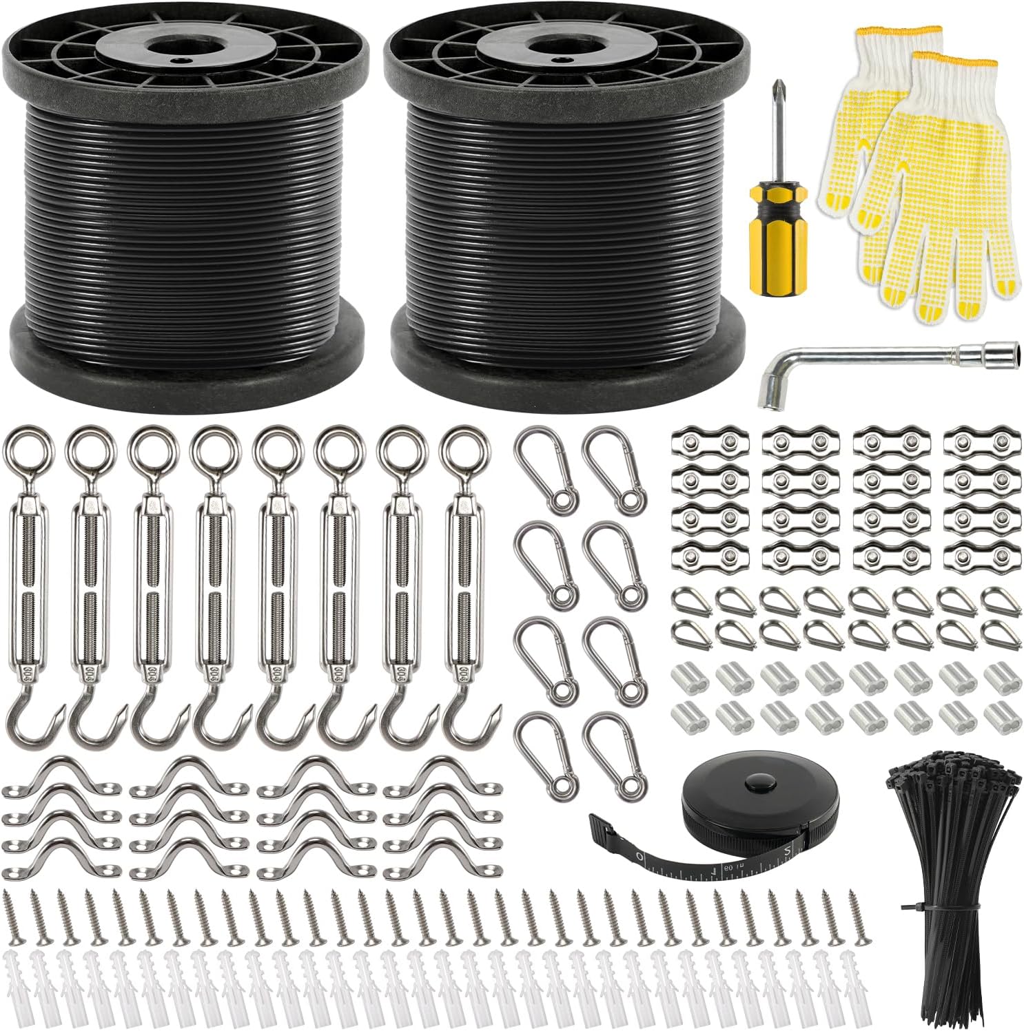 400 Ft String Light Hanging Kit, Coated Stainless Steel 304 Wire Rope | String Light Kit Included Enough Accessories, Guide Wire for Outdoor String Lights, Patio Lights, Camping Lights