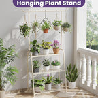 Metal Plant Stand Indoor Outdoor, 3 Tier Tall Corner Plant Shelf, Hanging Flower Ladder for Living Room, Balcony, Garden, Patio (White)