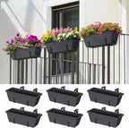 ETELI Deck Railing Planter Boxes 6 Pack Window Box with Brackets Adjustable Balcony Fence Planters Hanging Flower Boxes for Porch Patio Garden Outdoor, Grey & Black