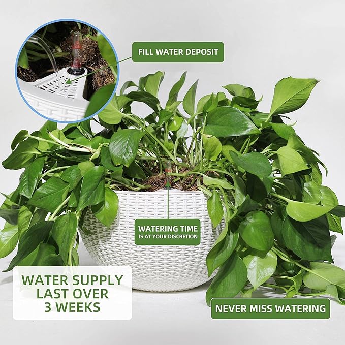 Dexceder 9 Inch Self Watering Hanging Planters Indoor Outdoor, Thickened Hanging Basket Flower Plant Pot with Water Level Indicator (White)
