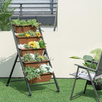 Giantex 2 Pcs Vertical Planter Raised Bed on Wheels, Elevated Garden Beds with Water Drainage Hole, Freestanding 5 Container Boxes for Herb Vegetables Flowers Growing, Outdoor Indoor Patio Balcony