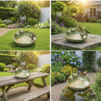 Ceramic Bird Bath for Outside on Ground，Heavy Duty Bird Feeders,Birdbath for Outdoors, Green Bird Baths Bowl for Garden,Table Deck, Balcony, Lawn (Bowl Only)