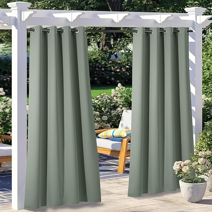 NICETOWN 2 Panels Sage Green Blackout Indoor & Outdoor Curtains for Patio Waterproof, Light Blocking Thermal Insulated Window Treatments for Front Porch/Canvas/Bathroom, W52 x L84