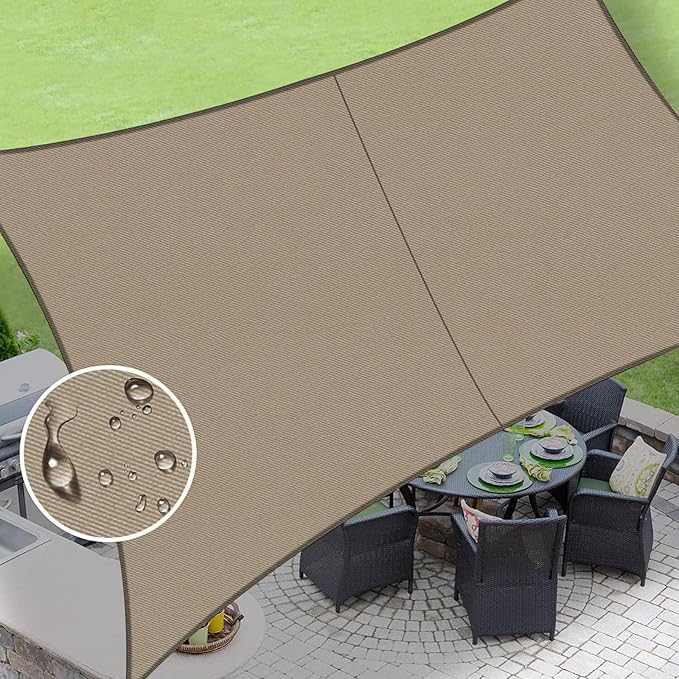 LOVE STORY Rectangle 9'x16' Waterproof Sun Shade Sail Canopy UV Block for Outdoor Patio Backyard Carport,Taupe(We Make Custom Size)