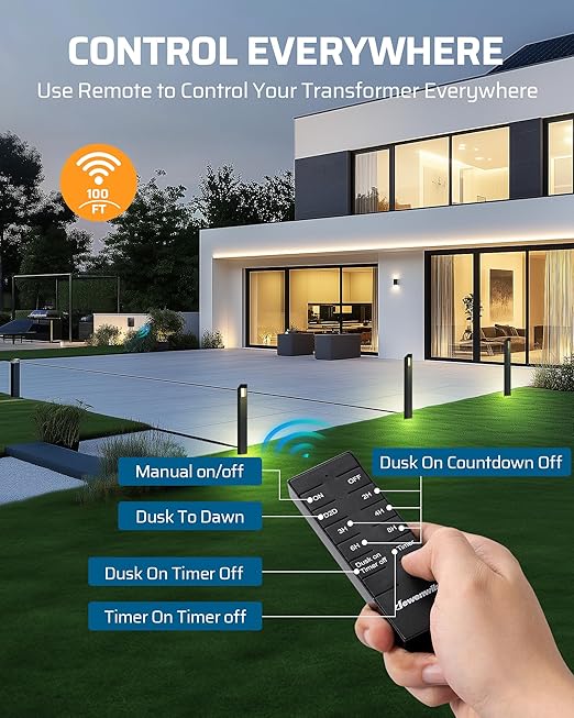 DEWENWILS 200W Low Voltage Landscape Transformer, 120V AC to 15V DC, Outdoor Landscape Lighting Transformer with Remote, Photocell Sensor & Timer, Weatherproof for Garden Spotlights Pathway Lights