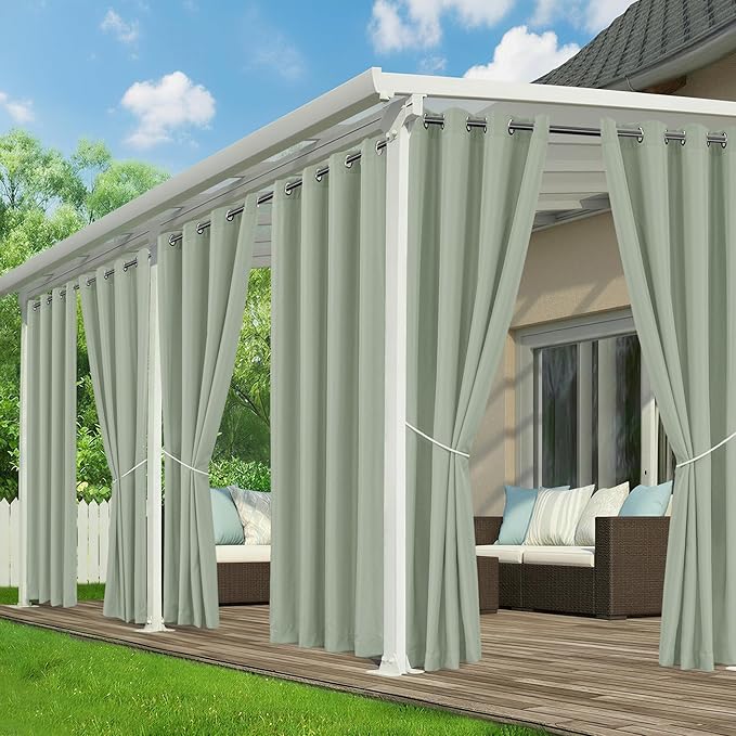 Outdoor Curtains for Patio Waterproof - 6 Panels Privacy Weatherproof Outside Curtains with Grommets for Pergola, Gazebo, Porch, Cabana, Balcony, 54 x 84 Inch, Sage Green