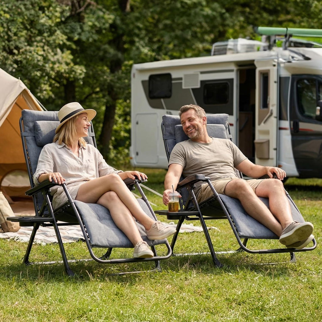 EVER ADVANCED Aluminum Zero Gravity Chair, 2.4" Padded, 350 lb Capacity | Oversized Reclining Lounge Chair with Adjustable Headrest and Side Table, Foldable for Camping, Patio, Lawn and Indoor Use