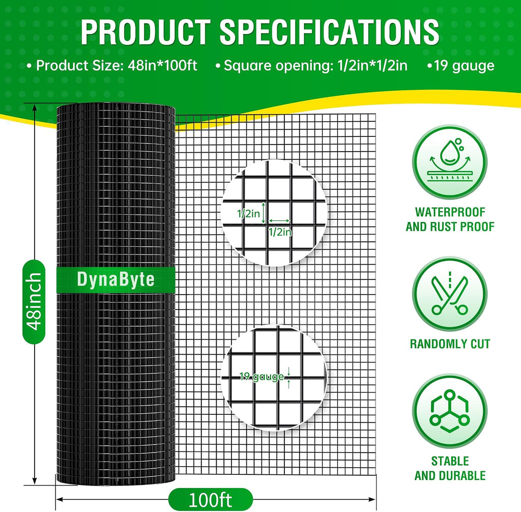 Vinyl Black Hardware Cloth 1/2 inch 48 x 100 ft 19 Ga Chicken Wire | Chicken Wire Mesh, Chicken Wire Fencing, Gopher Guard & Custom DIY Projects