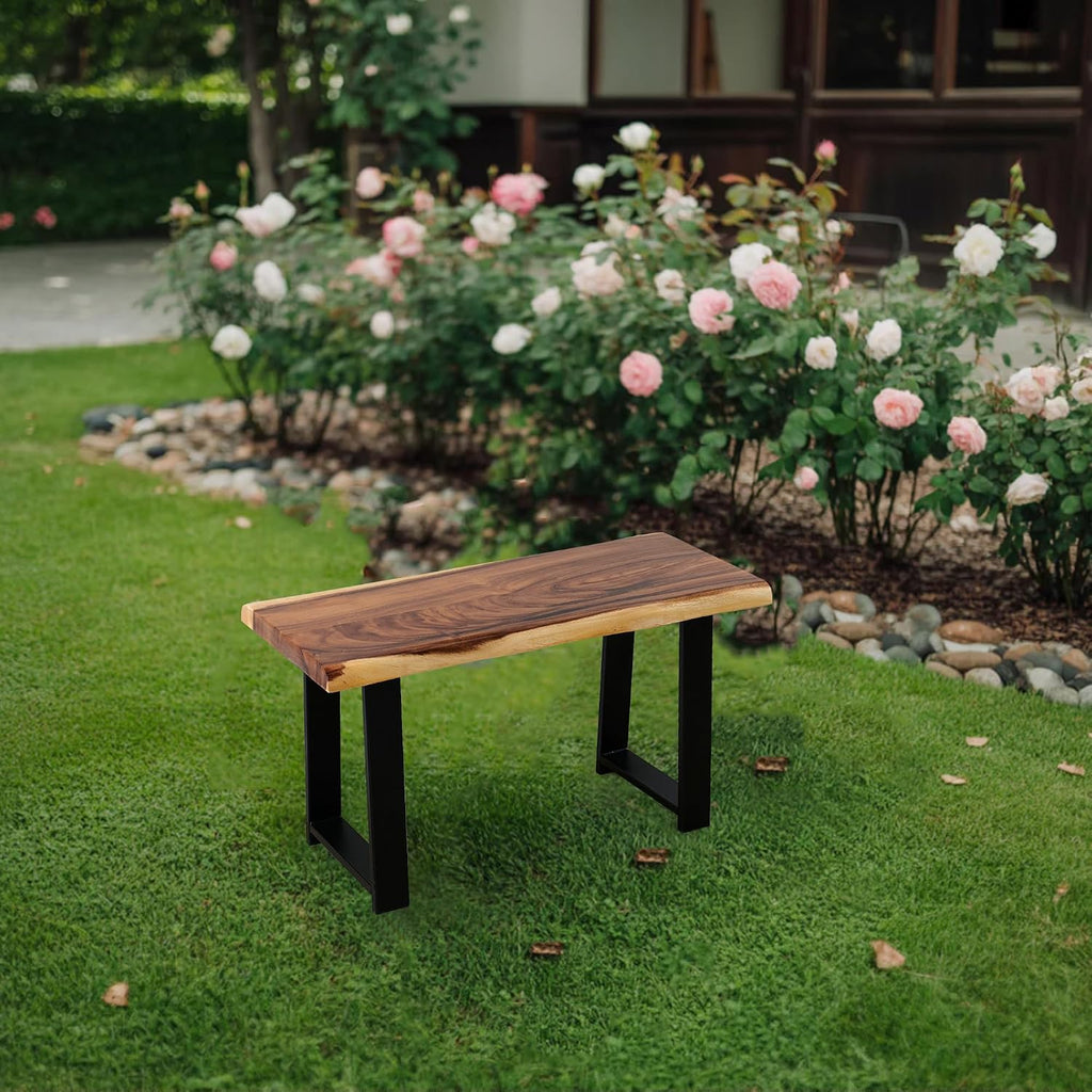 rustic live edge natural solid wood bench 32", view 9