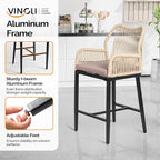 VINGLI Outdoor Counter Height Bar Stools Set of 4, Rattan Outdoor Barstools Boho Woven Patio Bar Stools with Backrest, Aluminum Frame Patio Garden Balcony Pool Bar Chair (4 PCS)