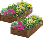 SnugNiture 2 Pcs 6x3x1FT Raised Garden Bed Galvanized Planter Garden Boxes Outdoor, Deep Root Planter Raised Bed for Vegetables Flowers Herbs,Brown