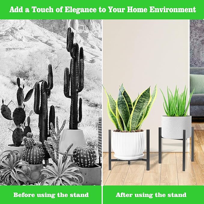 Airpark Plant Stand Indoor Adjustable, Metal Modern Plant Stand, Heavy Duty Stable Plant, Fit 8-12 inch Pots, Number of Items-2, Color-Black (Pot & Plant Not Included)