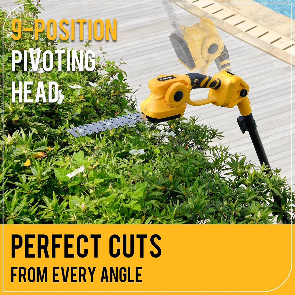 2-in-1 Cordless Pole Hedge Trimmer & Grass Shear, 14FT Reach | 20V Power with 2x4Ah Batteries, 9" Hedge Blade & Grass Shear, Multi-Angle Head, Up to 2800RPM for Shrubs and Lawn Edges