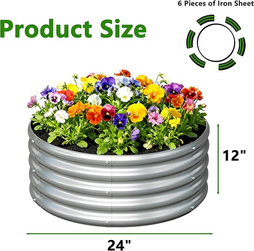 3PCS 2x2x1FT Galvanized Raised Garden Bed Kit,Vegetable Boxes-Round Metal Flower Box,Large Planter Raised Beds Outdoor Garden for Planting,Fruit,Herb-Silver