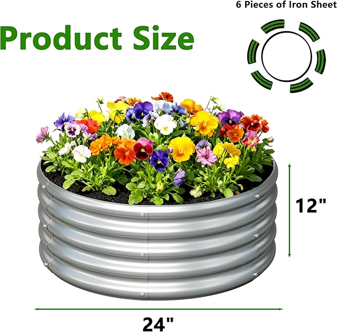 2PCS 2x2x1FT Galvanized Raised Garden Bed Kit,Vegetable Boxes-Round Metal Flower Box,Large Planter Raised Beds Outdoor Garden for Planting,Fruit,Herb-Silver
