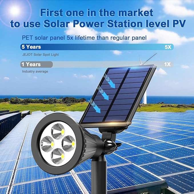 Solar Lights Outdoor Waterproof IP65,3000K Super Bright LED,2 Lighting Modes, Solar Powered Yard Garden Solar Spot Lights for Flag Landscape Auto On/Off-4 Pack