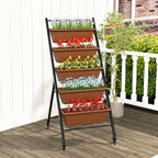 Giantex 2 Pcs Vertical Planter Raised Bed on Wheels, Elevated Garden Beds with Water Drainage Hole, Freestanding 5 Container Boxes for Herb Vegetables Flowers Growing, Outdoor Indoor Patio Balcony