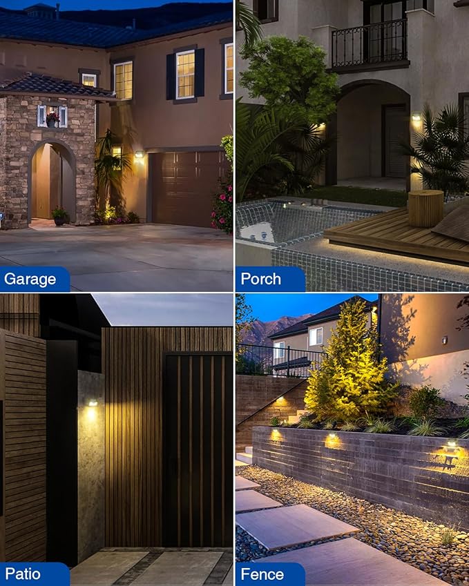 Peasur Solar Lights Outdoor Waterproof, 4Pack 140LED Solar Motion Sensor Wall Lights, 3 Modes Solar Powered Fence Security Lights for Patio Step Deck House Outside(Warm White)