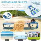 GYMAX Tanning Chair, 350lbs Beach Lounge Chair with Face Hole, Washable Pillow & Carry Strap, Adjustable Folding Chaise Lounge, Layout Lounger for Outside, Patio, Poolside, Lawn (2, Stripe)