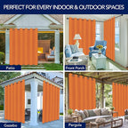 PureFit Outdoor Curtains for Patio Waterproof Weatherproof, UV Resistant Outside Curtains for Gazebo, Front Porch, Pergola, Sun Blocking Privacy Curtain, 100W x 84L inch, 1 Panel, Orange